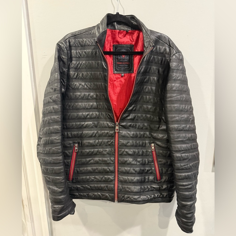 Men's Black and Red Leather Jacket